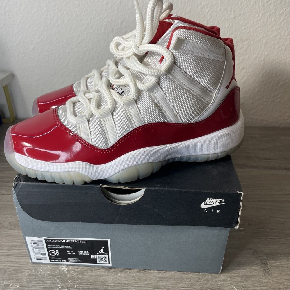 Nike Air Jordan 11 Retro GS Cherry 2022 White Red 378038-116 Size 3.5Y